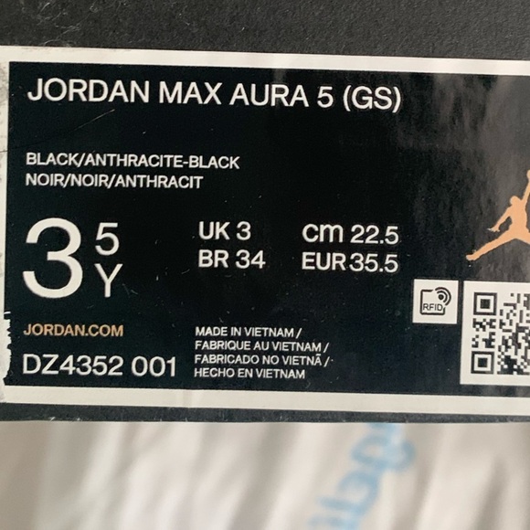 Nike Jordan Max Aura 5 (GS) Black Anthracite Youth Kids Leather Sneakers - Picture 10 of 10